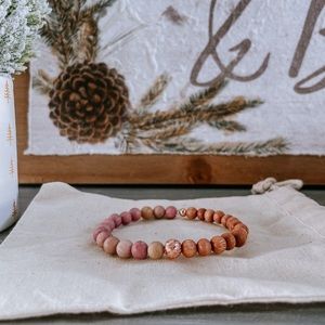 Gemstone Bracelet- Rhodonite + Rosewood
